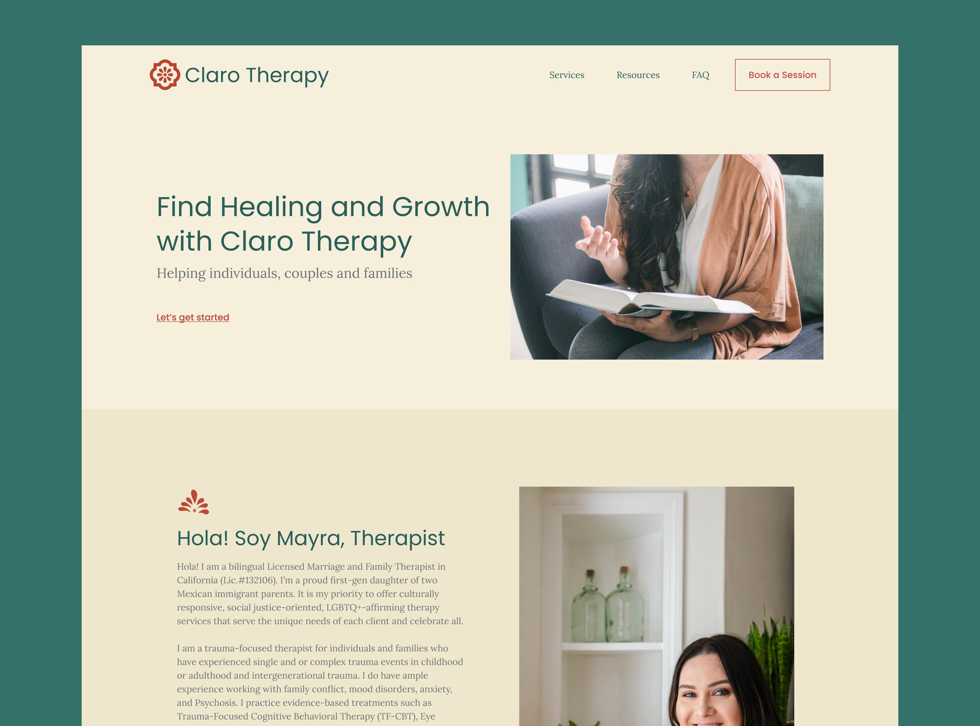 Claro Therapy marketing website