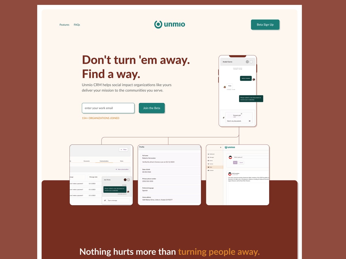 Unmio homepage hero section